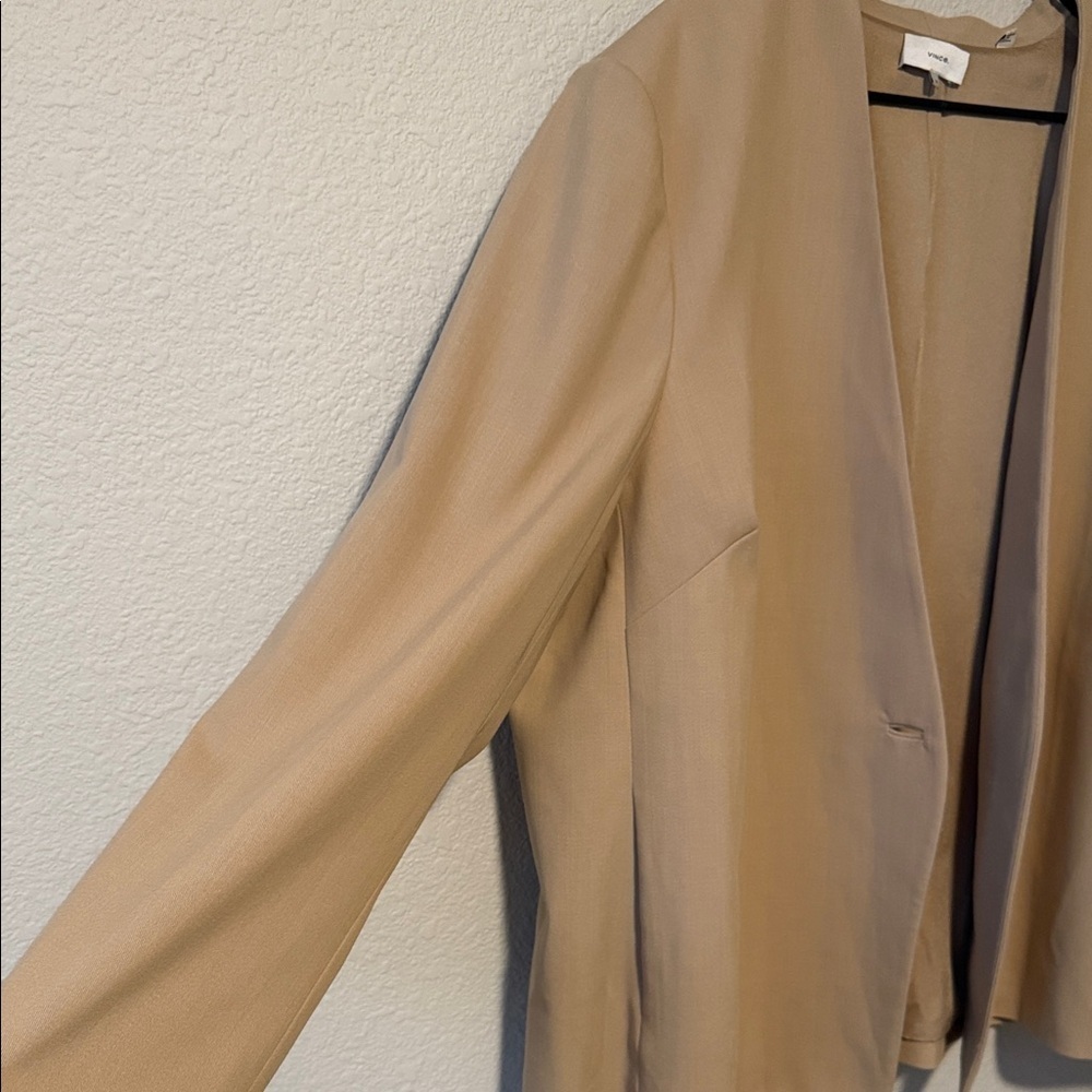 Vince Collarless Wool Blend Blazer in Straw Beige - Picture 6 of 7